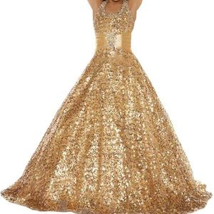 Brand New Size 8 Glitz Ballgown Gold Sequin Dress